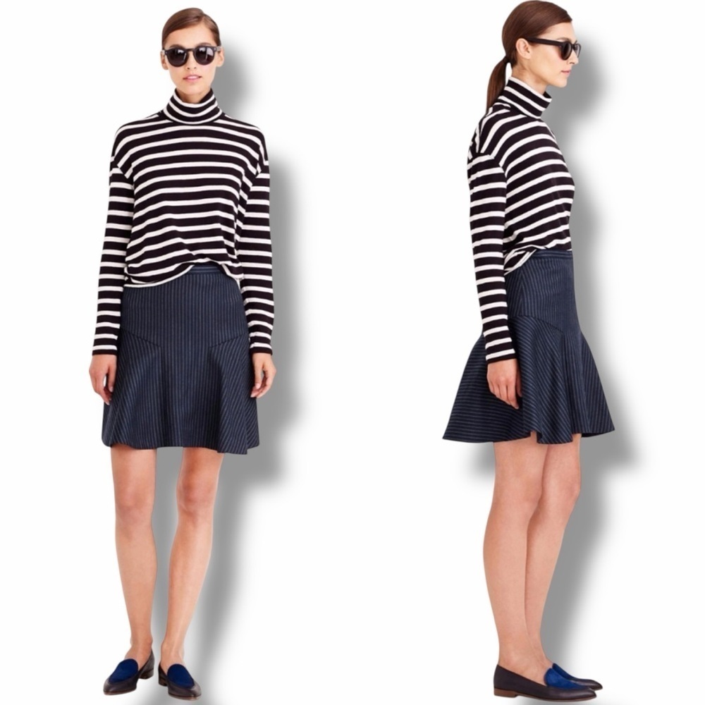 J. Crew ‘Plaza’ Flounce Mini Skirt in Navy Blue Wool-Blend Pinstripe Size 0